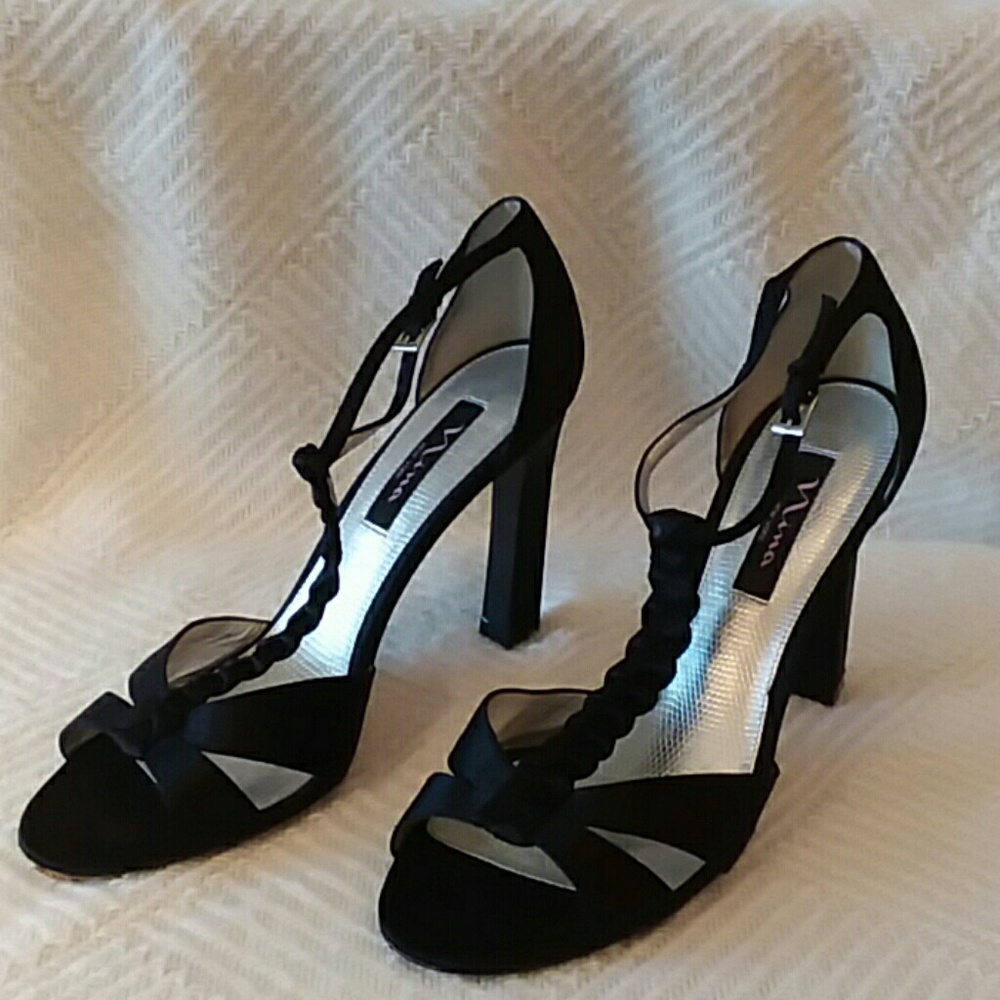 Nina New York black satin t-strap heels